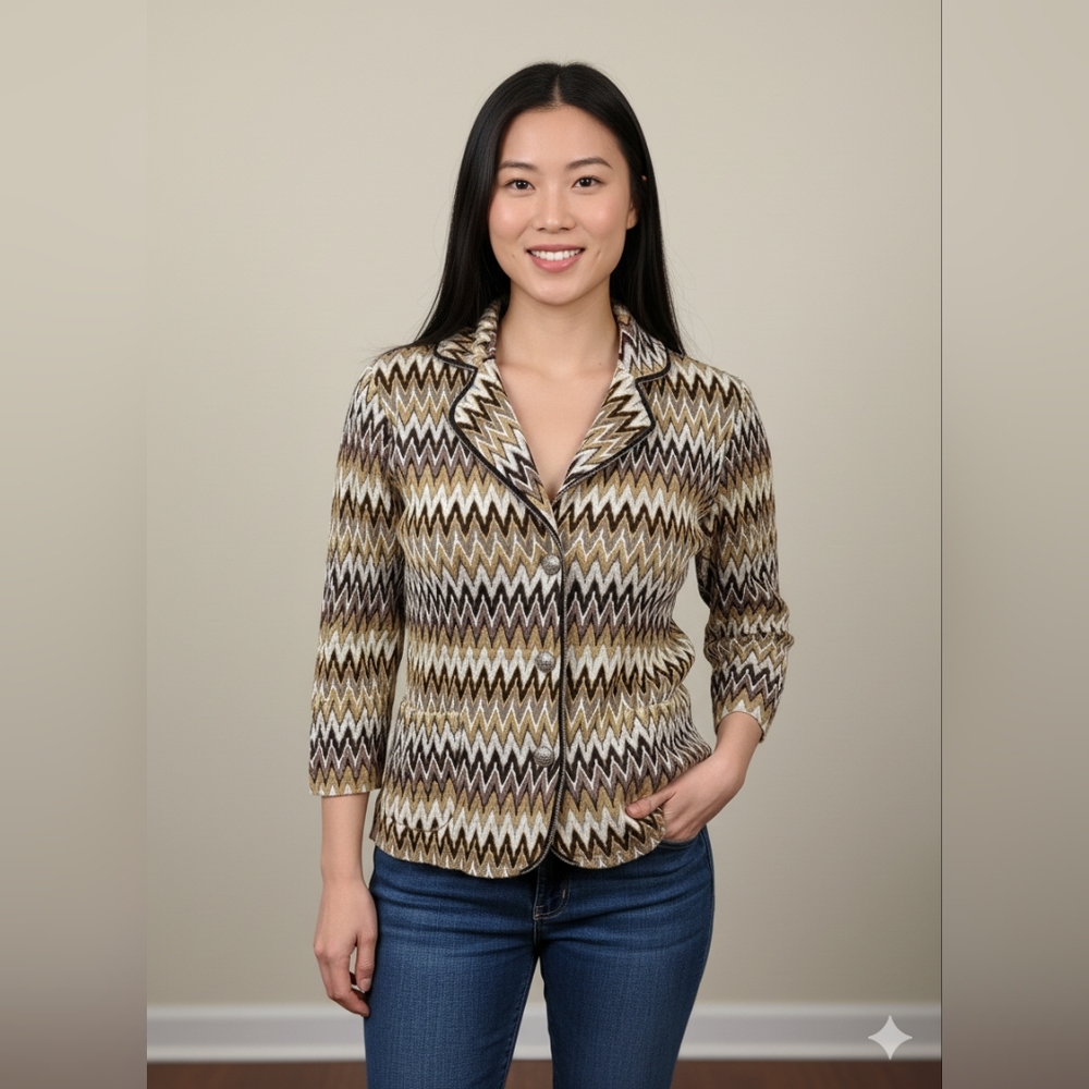 Alberto Makali Women's Vintage Brown Zip-Up Sweater w/ Pockets Size Medium GUC🐈